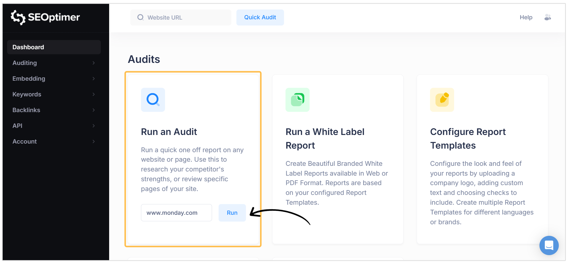Run audit from dashboard